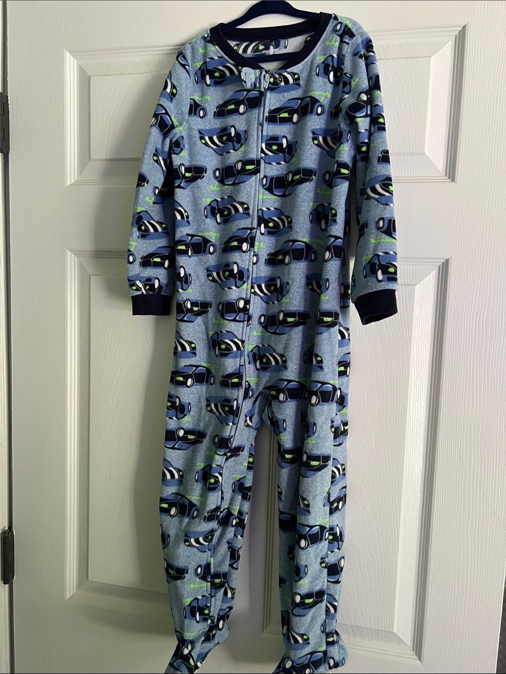 Carter's Navy and Blue Footed Pajama Set with Lime Accent - 5T